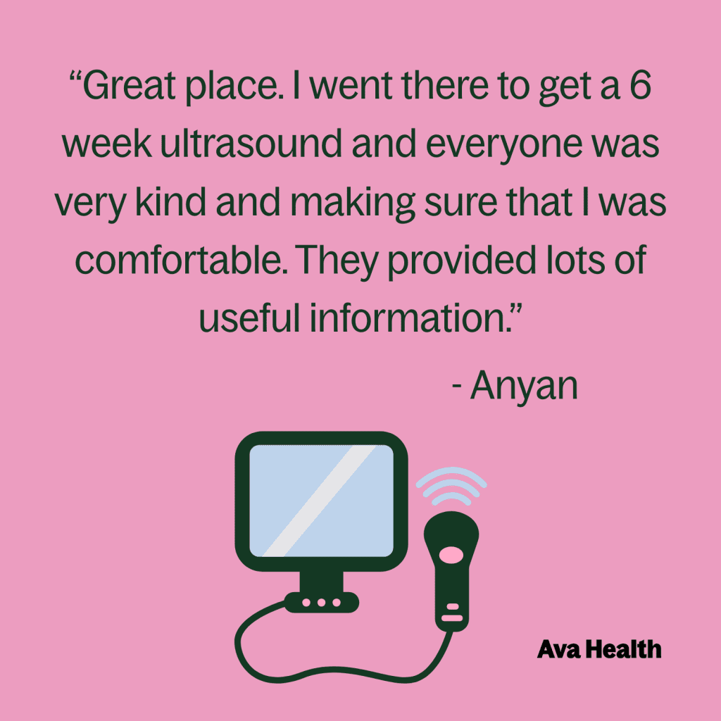 Testimonial graphic from Ava Health patient describing their positive ultrasound experience