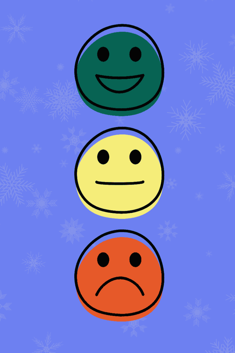 Illustration of mixed emotions during an unexpected pregnancy at the holidays.