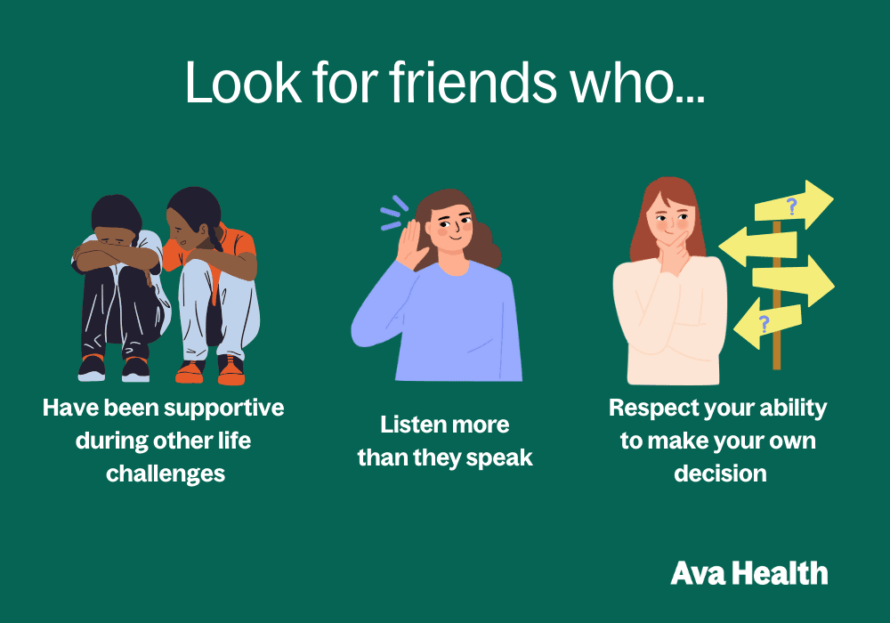 Graphic that shows what types of friends to look for when you're building a pregnancy support system