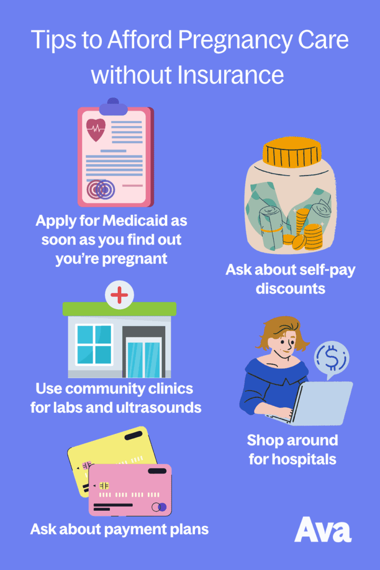 A graphic talking about tips and tricks on how to get no insurance or free low cost pregnancy resources
