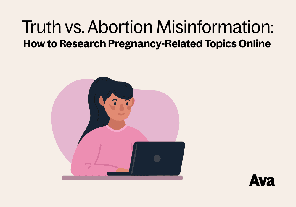 Header image with a girl and a laptop saying how to research truth and abortion misinformation