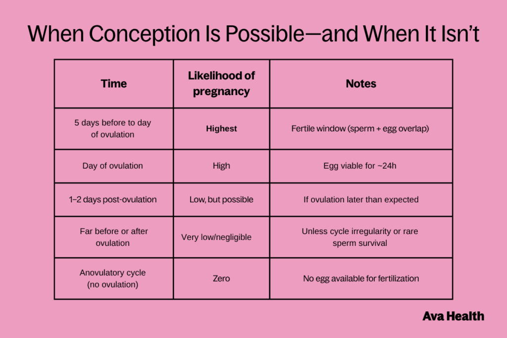 A chart showing when conception is possible and when it isnt
