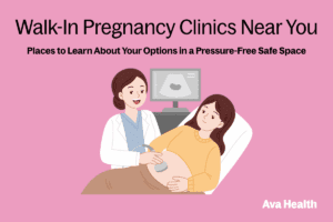 A graphic showing a woman giving a free ultrasound