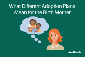 A graphic with a mother thinking about the types of adoption
