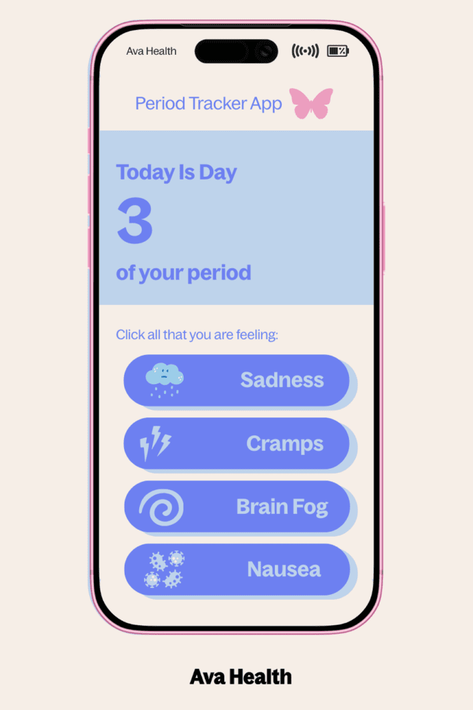 Example of a period and ovulation tracker chart showing fertile window, period dates, and cycle patterns for fertility awareness.