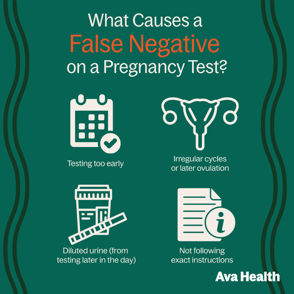 A graphic showing the causes of a false negative on a pregnancy test
